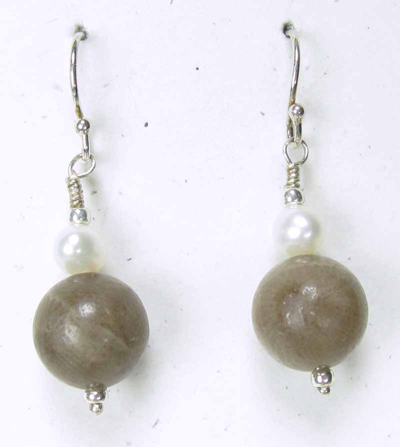 Round Petoskey Stone Earrings with Pearls